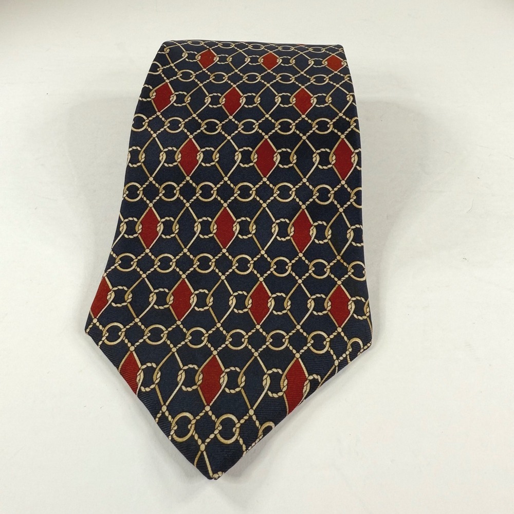 Vintage Claybrooke Pure Silk Hand Made Nautical Blue Red White Gold Tie 57.5" - Picture 3 of 3